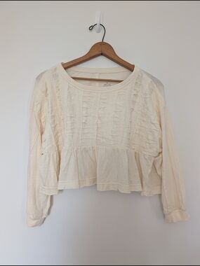 Pilcro Cream Ruffle Peplum Crop Top